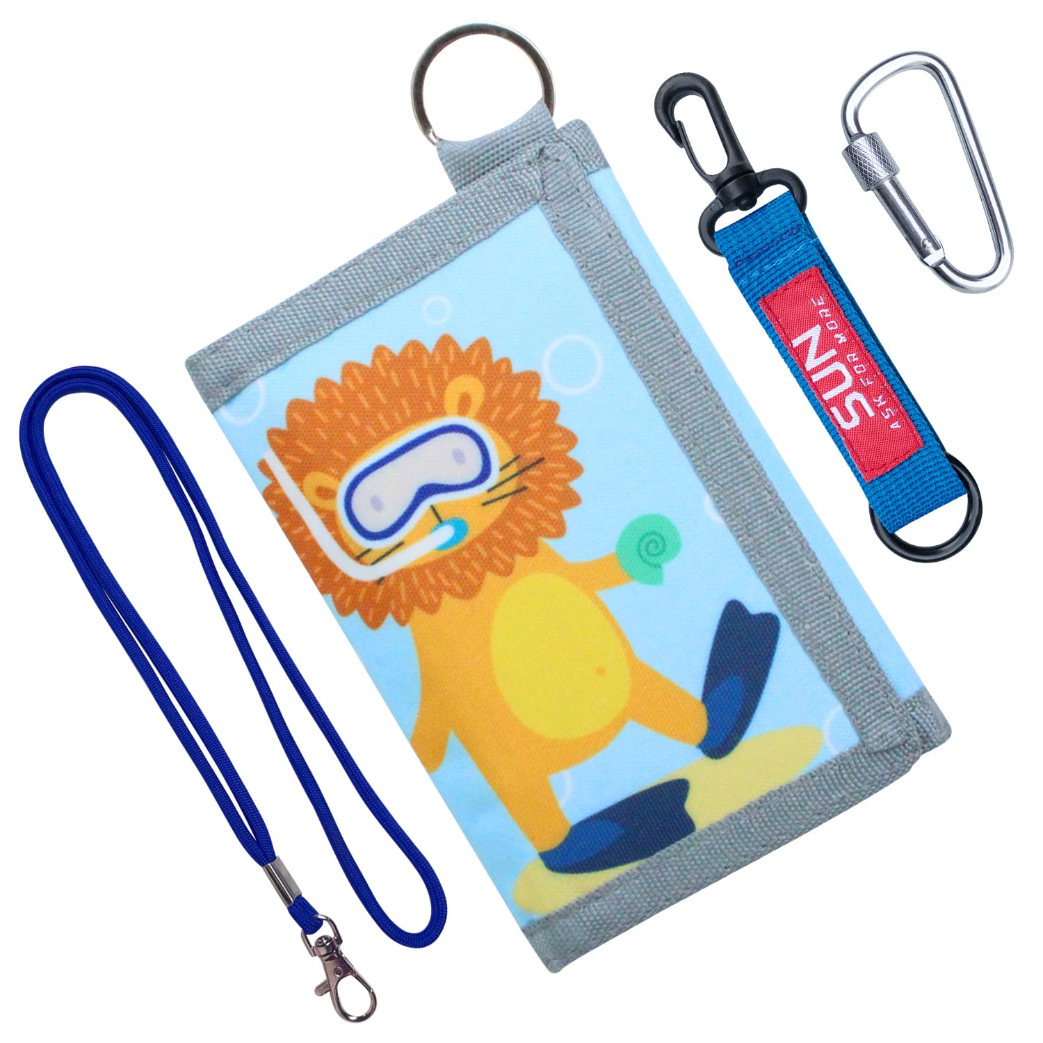 Kids Wallets for Girls & Boys - Durable Trifold Canvas Wallet with Magic Sticker | Cute Diving Lion Design | Perfect for School, Travel & Outdoor Activities