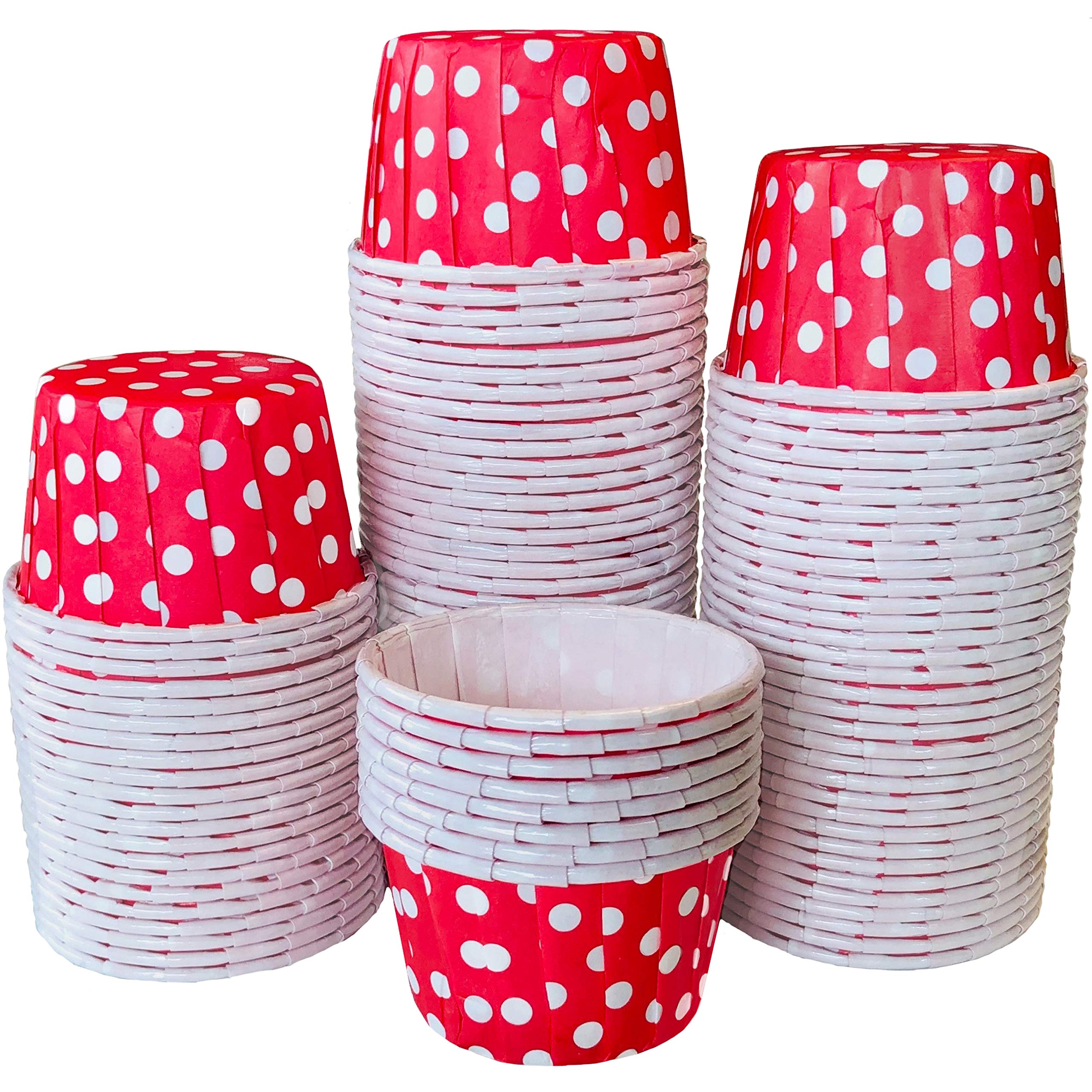 Red Mini Candy Nut Paper Cups - 100 Pack Bulk Baking Liners with Red Polka Dots - Perfect for Valentine's Day, 4th of July Parties & Holiday Dessert Displays