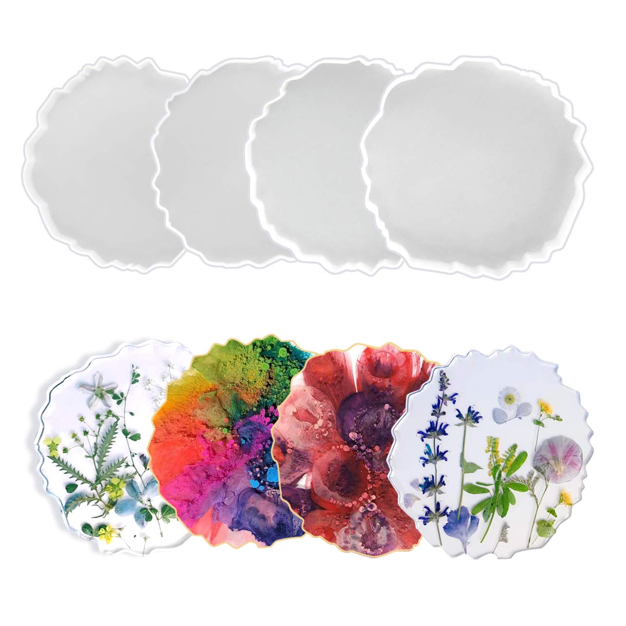 4PCS Agate Geode Resin Coaster Molds - High Gloss Silicone Epoxy Molds for DIY Coasters, Cup Mats & Home Decor - Perfect for Crafting, Gift Making & Table Setting