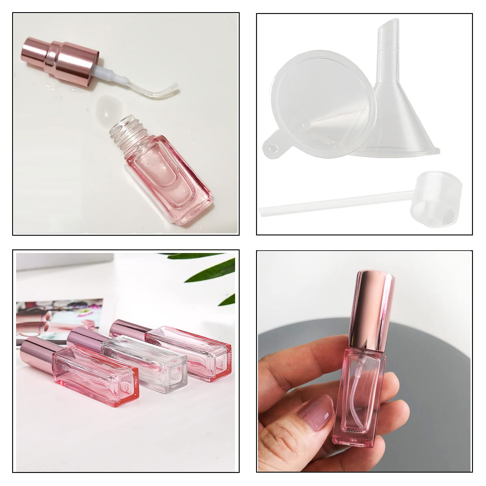 4 Pack Pink 30ml Travel Perfume Spray Bottles - Portable Square Glass Atomizer with Pink Lids, Refillable Perfume Container for Women, Perfect for Purse, Gym Bag & Everyday Carry (Fragrance, Essential Oils)