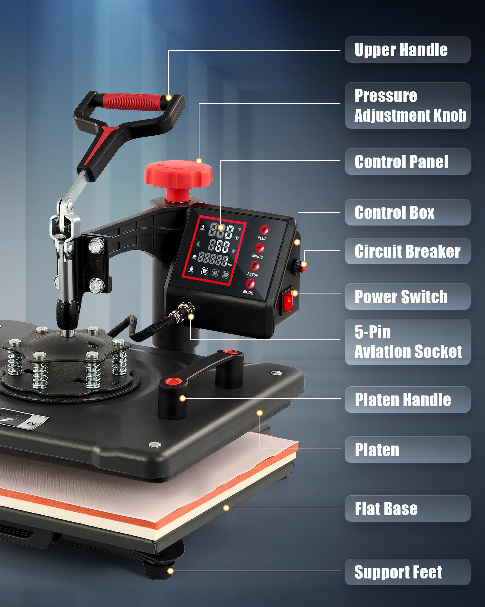 CREWORKS 8-in-1 Digital Heat Press Machine with 360° Swivel & Dual Control - 30X38CM Sublimation Heat Press for T-Shirts, Mugs, Hats, Plates, Caps - Perfect for DIY Crafts, Custom Apparel & Small Business Printing