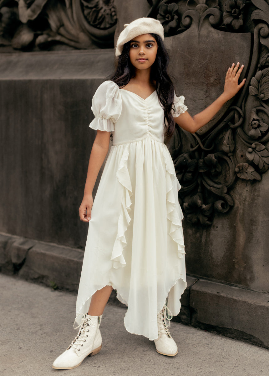 Kayden Women's Cream Flowy Midi Dress - Elegant Casual & Party Wear for Spring Summer