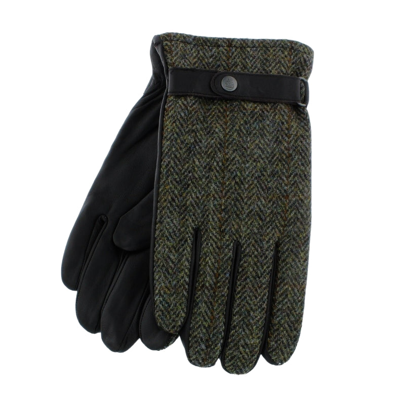 Premium Sheepskin & Tweed Gloves for Men & Women - Olive/Navy - Warm Winter Gloves for Outdoor Activities, Driving & Fashion