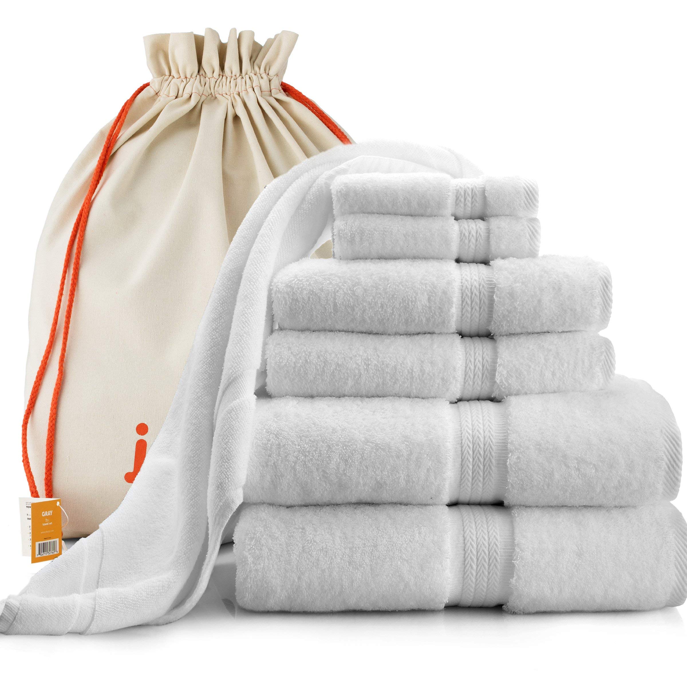 Premium 7-Piece Luxury Towel Set - 100% Long-Staple Turkish Cotton - Ultra Absorbent 700 GSM - Soft & Plush Hotel Quality - 2 Bath Towels, 2 Hand Towels, 2 Washcloths, 1 Bath Mat - Perfect for Spa, Bathroom & Guest Room Decor