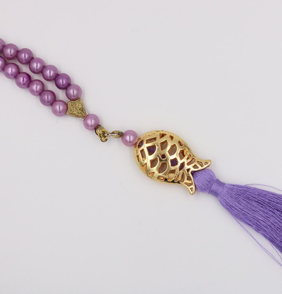 Premium Islamic Tesbih - 99 Count Acrylic Pearl Prayer Beads with Elegant Tulip Tassel in Lilac - Perfect for Daily Dhikr, Meditation & Spiritual Gifts