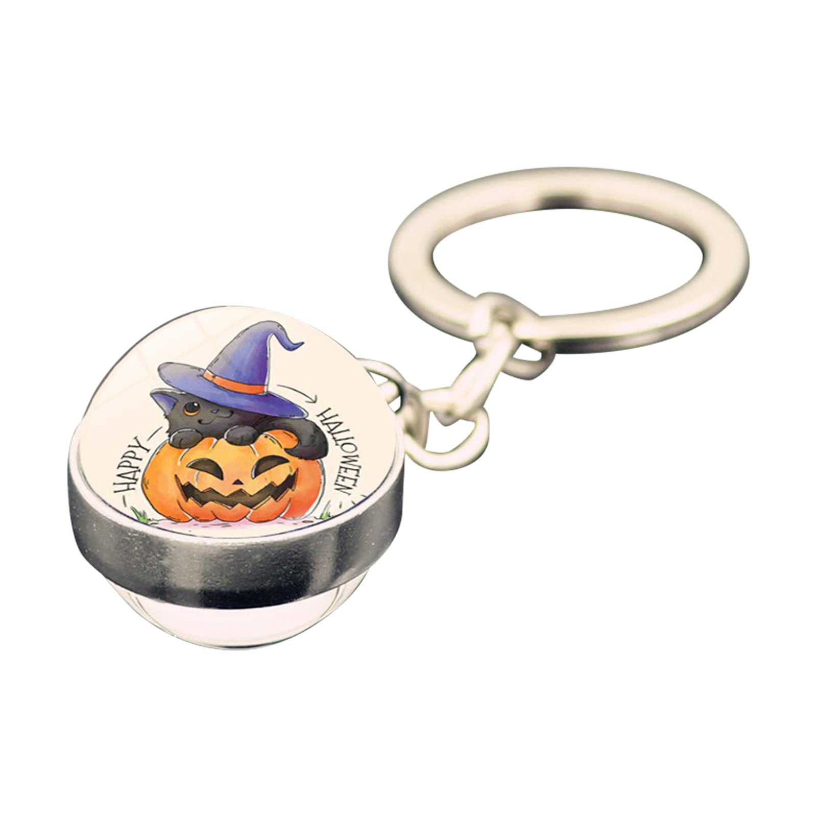Halloween Keychain for Women - Round Metal Key Ring with Pendant for Party & Gifts