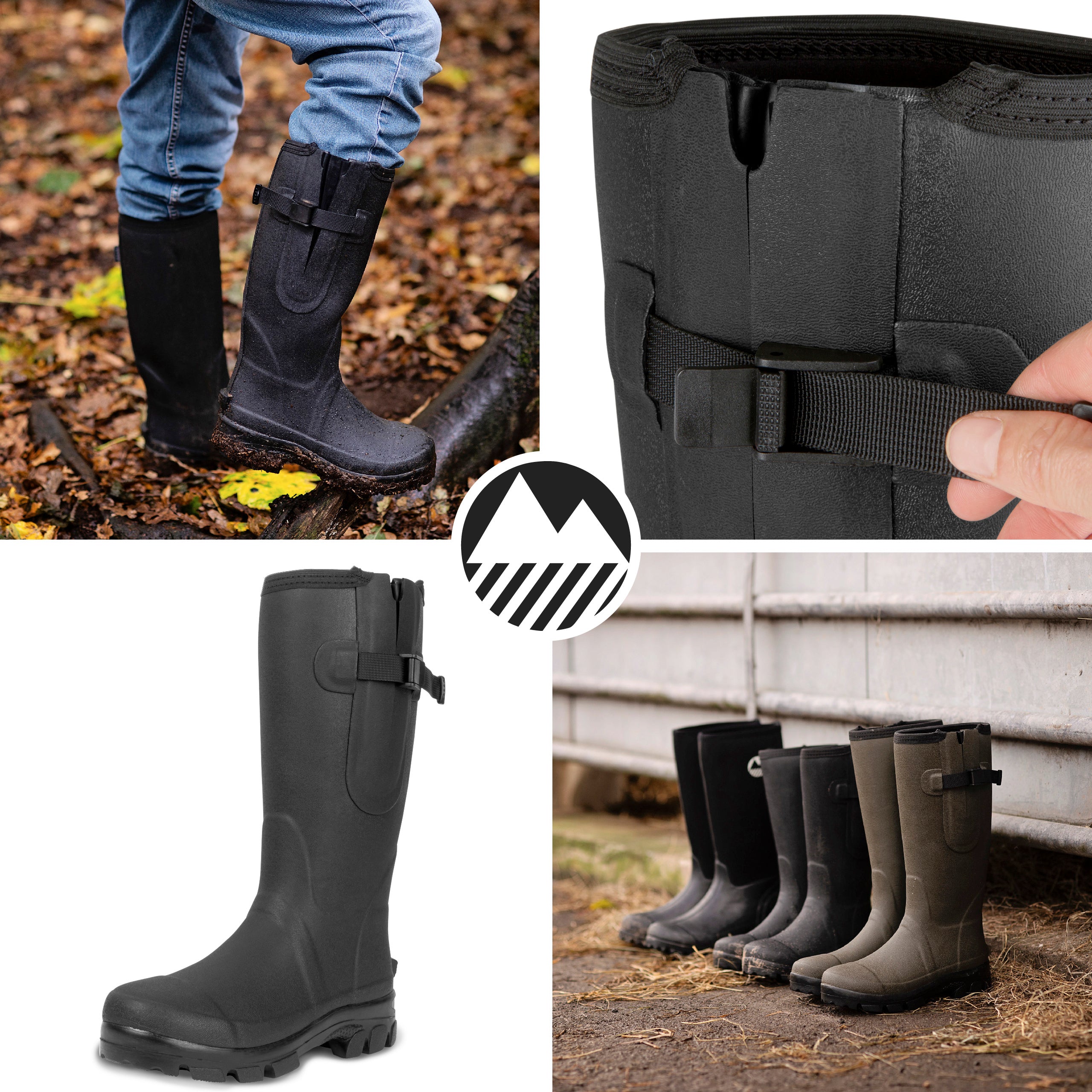 Men's Helton Neoprene Lined Wellington Boots - Waterproof Rubber Rain Boots for Outdoor Work, Fishing & Hunting - Comfortable Insulated Work Boots for Men