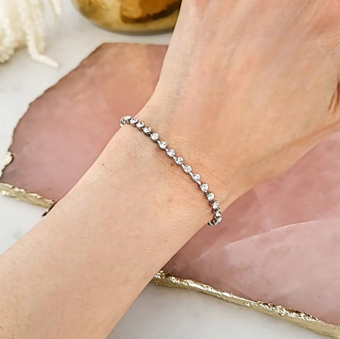 Lara Bracelet - Elegant Crystal Tennis Bracelet for Women, Rhodium Plated Sterling Silver, Perfect for Weddings, Parties & Everyday Wear
