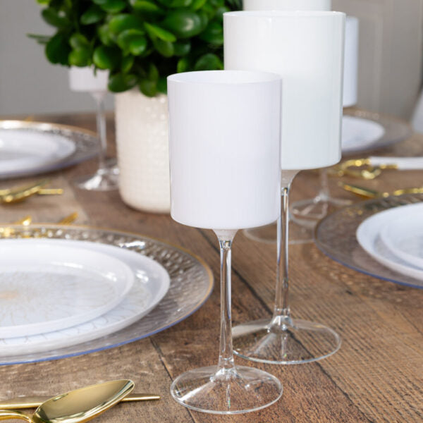 Elegant Two-Tone 9 Oz White & Clear Plastic Wine Goblets - Set of 5 - Perfect for Outdoor Parties, Weddings & Picnics