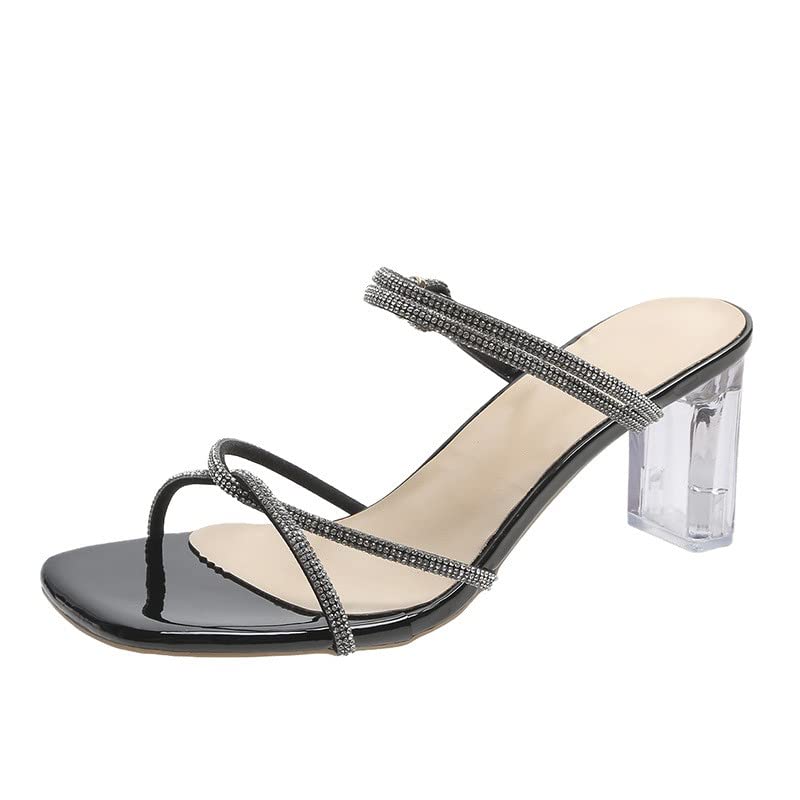 Stylish Summer Women's Sandals with Rhinestone Cross Strap - Thick High Heel Transparent Platform Shoes for Women | Perfect for Beach, Party & Evening Wear