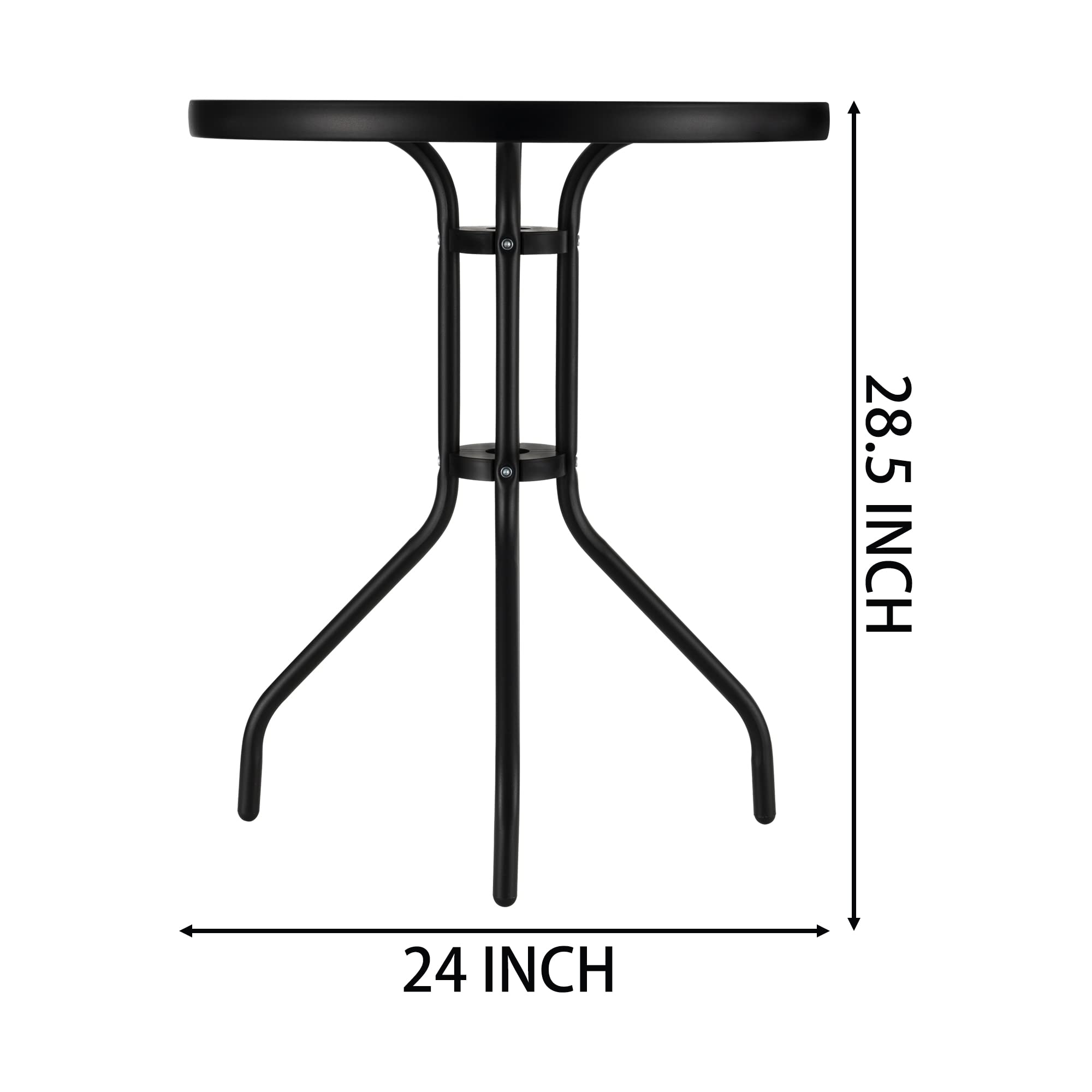 24 Inch Round Tempered Glass Patio Table - Outdoor Bistro Side Coffee Table for Backyard, Lawn, Balcony & Pool - Durable Garden Furniture for Dining, Relaxing & Entertaining
