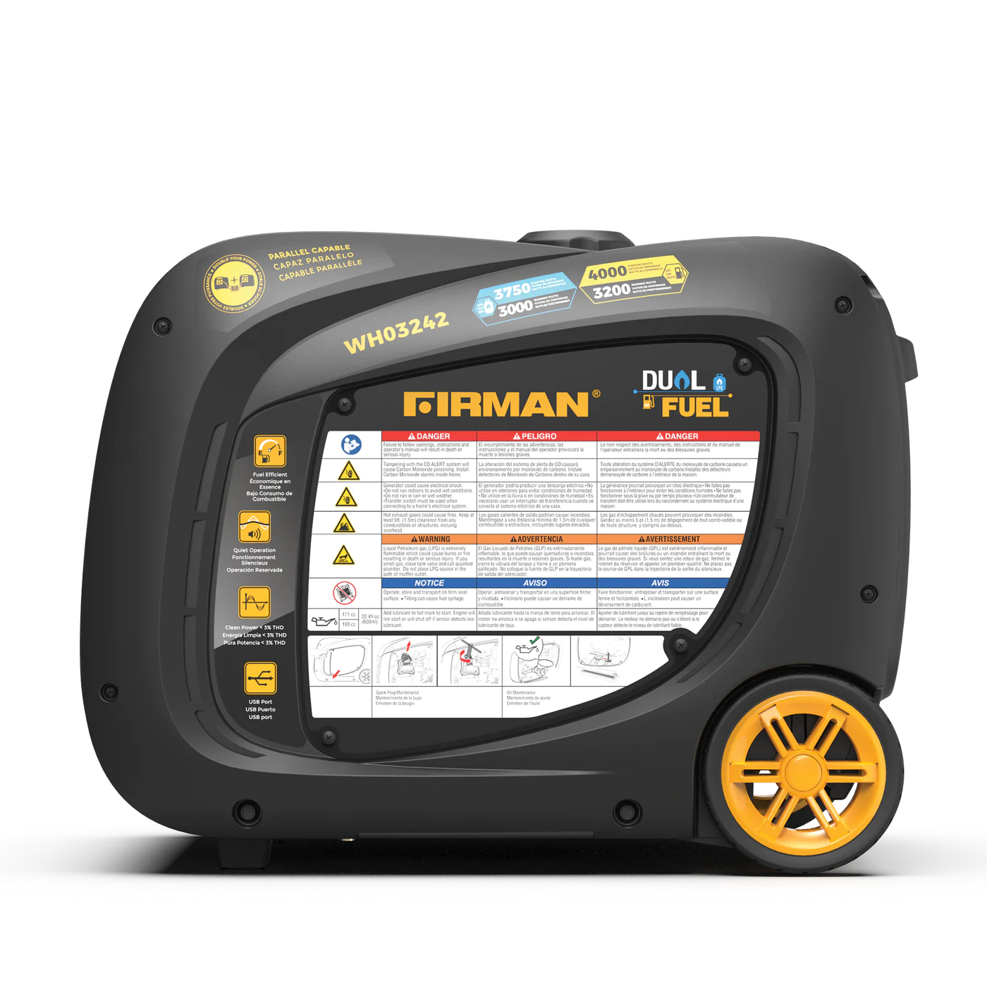 Firman WH03242 3200W/4000W Dual Fuel Inverter Generator - Gas & Propane Powered, 30 Amp, Low THD, Parallel Ready, Electric Start - Perfect for Camping, RV Trips, and Emergency Power Backup
