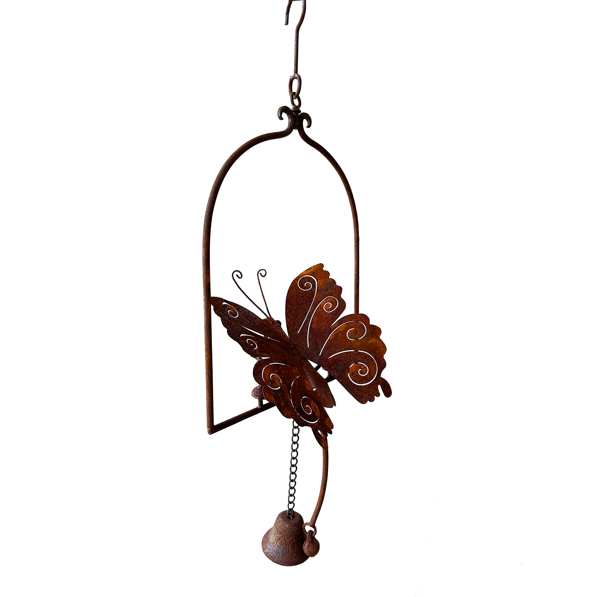 Butterfly Wind Chime with Natural Rusted Finish - Outdoor Garden Decor for Patio, Porch, and Backyard