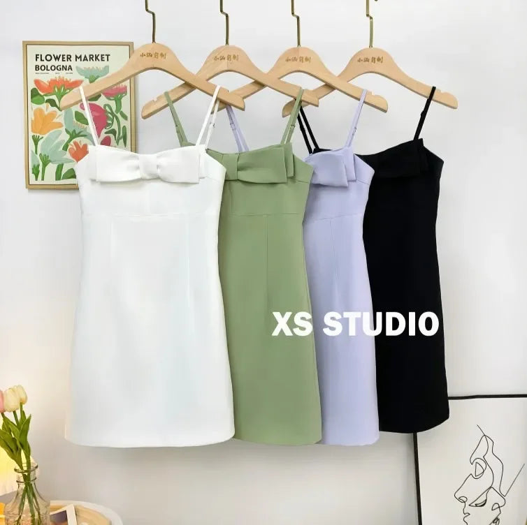 Sexy Bow Above Knee Suspender Dress for Women - Elegant Sleeveless A-Line High Waist Summer Dress | Perfect for Date Night, Cocktail Parties & Special Occasions