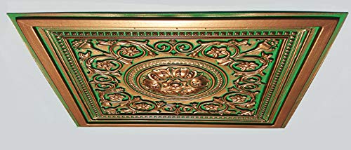 Majesty Antique Copper Emerald Decorative PVC Ceiling Tiles - Pack of 10 - Vintage Style Ceiling Panels for Home, Restaurant & Office Decor