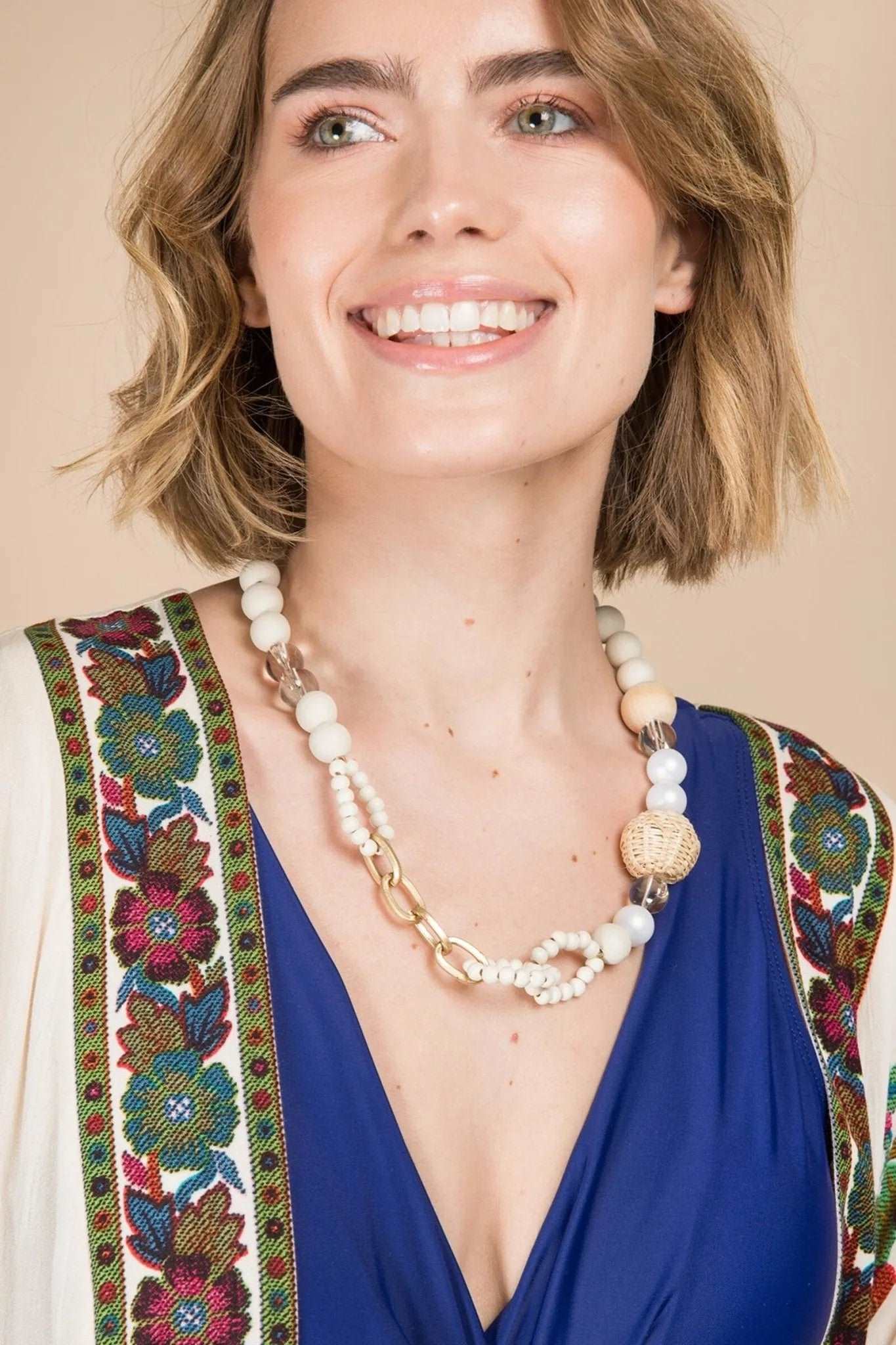 Handmade Wooden Beaded Necklace for Women - Boho Beach Jewelry - Perfect for Summer Vacations, Festivals, and Layering
