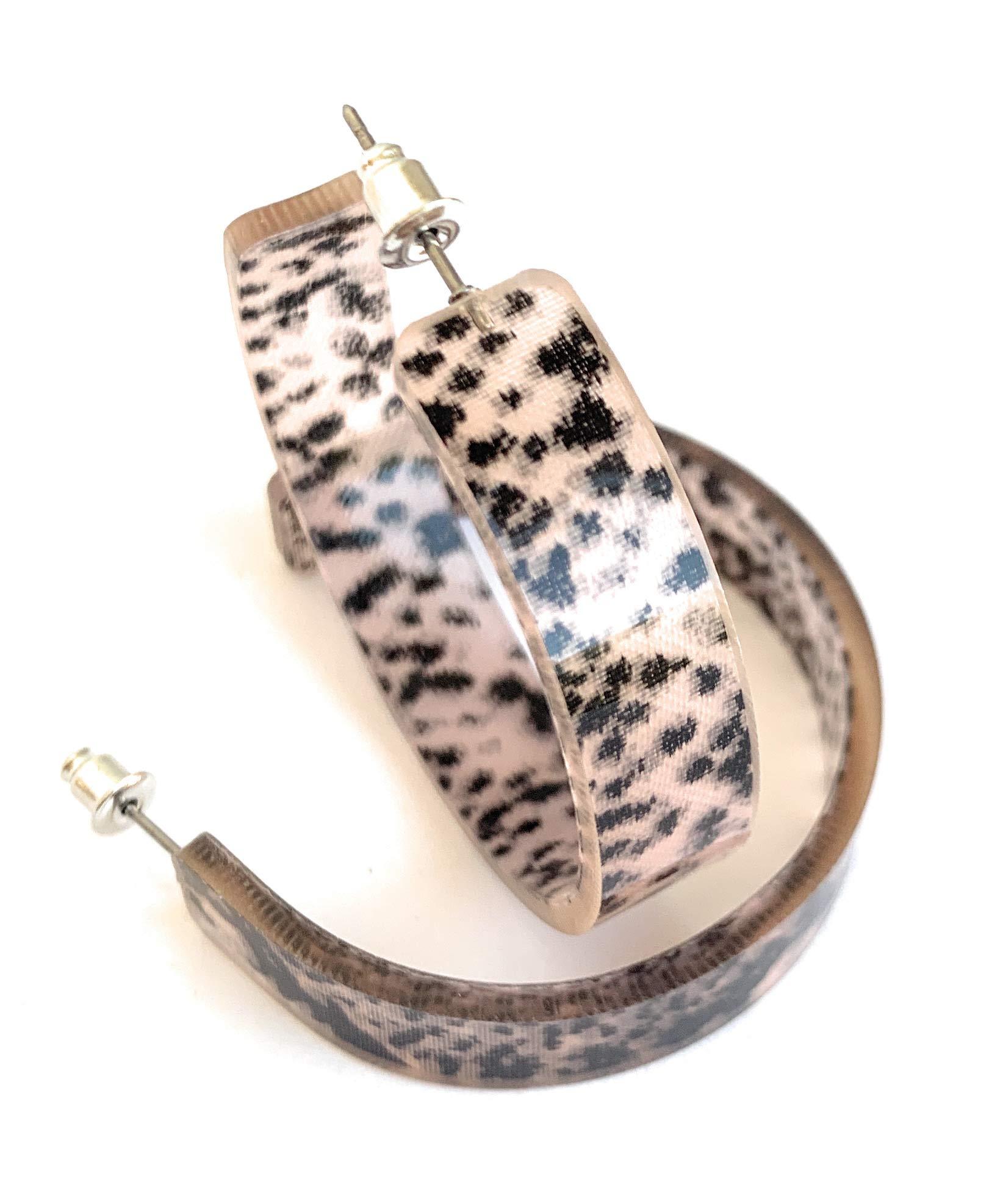 Beige & Black Snake Python Print Hoop Earrings – 1.75 Inch Wide Plastic Hoops with Exotic Lizard Design | Perfect for Boho, Festival, and Statement Jewelry Looks