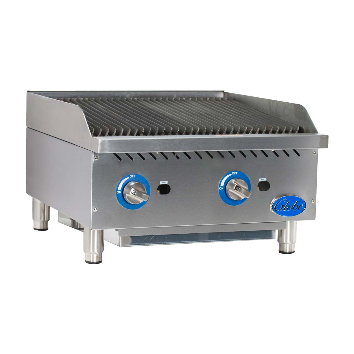 Globe GCB24G RK 24-Inch Gas Countertop Charbroiler with Char Rock Kit - Commercial Restaurant Grill for Burgers, Steaks & Seafood - Perfect for Diners, Food Trucks & Outdoor Cooking