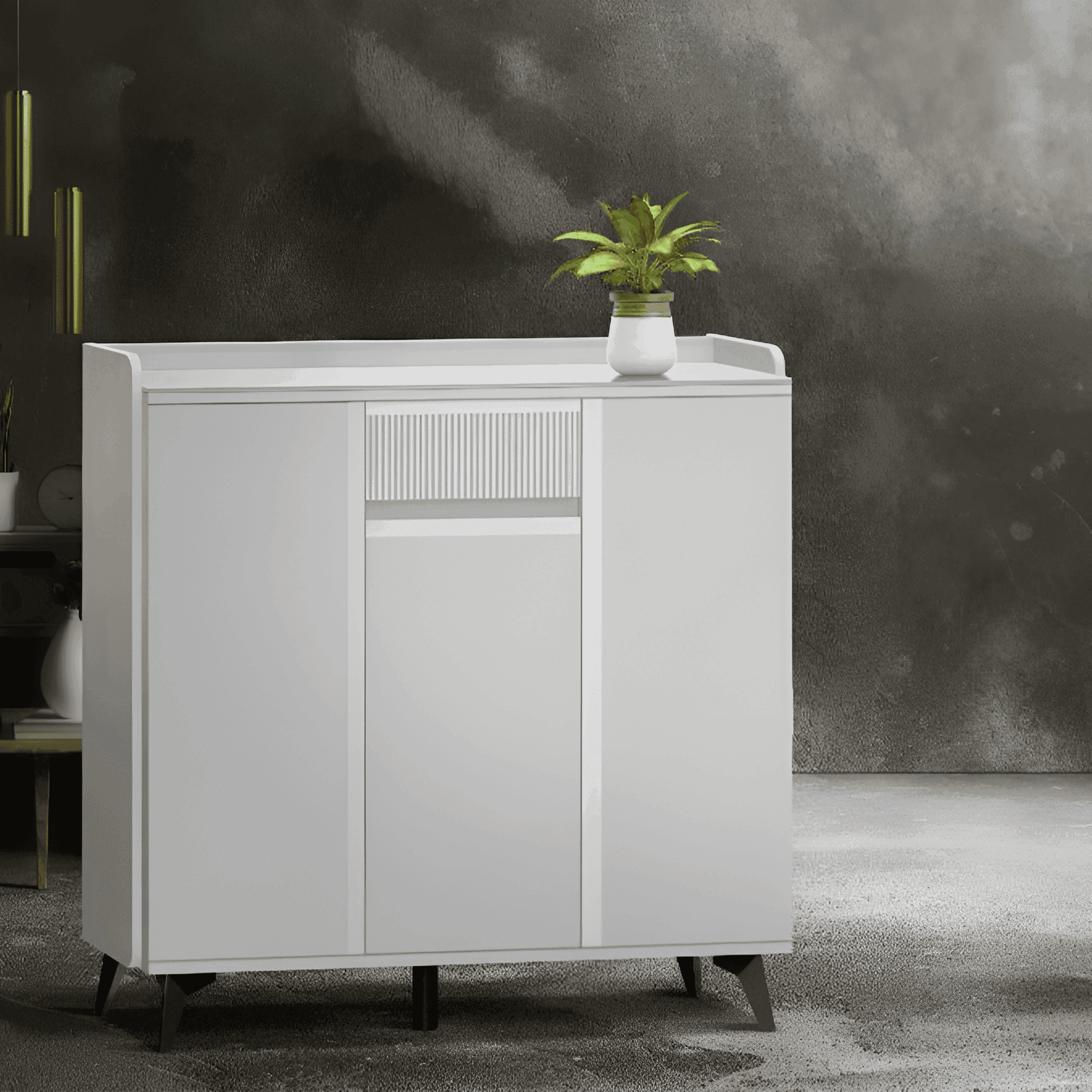 Evania 3-Door Shoe Storage Cabinet with Durable Sintered Stone Top - Organize Entryway, Closet & Mudroom Shoes Neatly