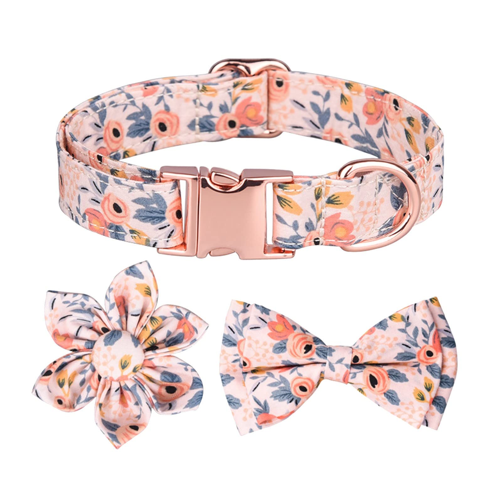 Western Style Dog Collar and Leash Set with Bow Tie - Adjustable Cotton Pet Collar with Metal Buckle & Bells for Small Medium Large Dogs & Cats - Perfect for Daily Walks, Training, and Special Occasions (Pink, Small)