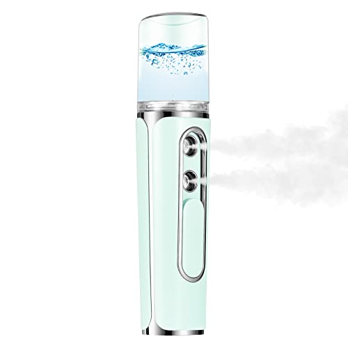 Portable Nano Facial Mister - USB Rechargeable Cool Mist Sprayer with 30ml Visual Water Tank | Automatic Moisturizing Atomizer for Skin Care, Makeup & Eyelash Extensions | Perfect for Travel, Home Spa & Daily Hydration (Green)