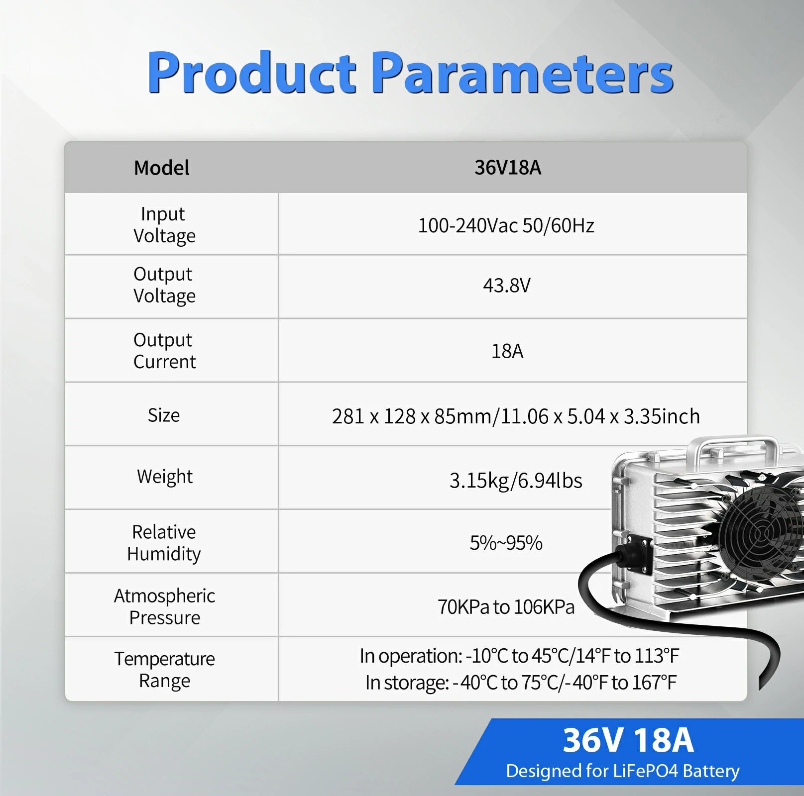 43.8V 18A LiFePO4 Battery Charger with Aluminum Shell - Fast Charging for Electric Bikes, Scooters, Golf Carts & Solar Power Systems