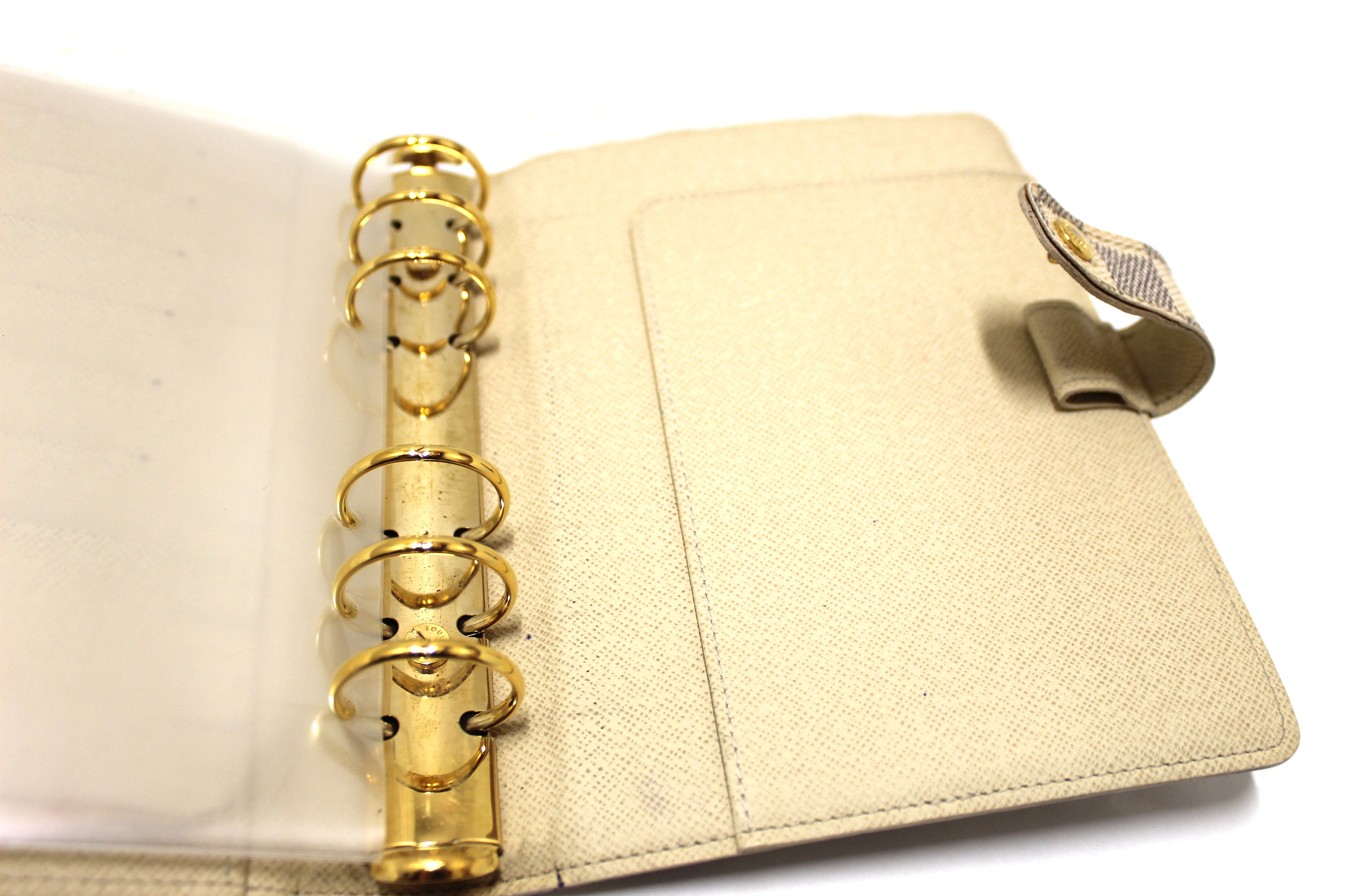 Authentic Louis Vuitton Damier Azur Canvas Medium Ring Agenda Cover - Luxury Organizer for Business & Travel - Perfect for Meetings, Note-Taking & Daily Planning