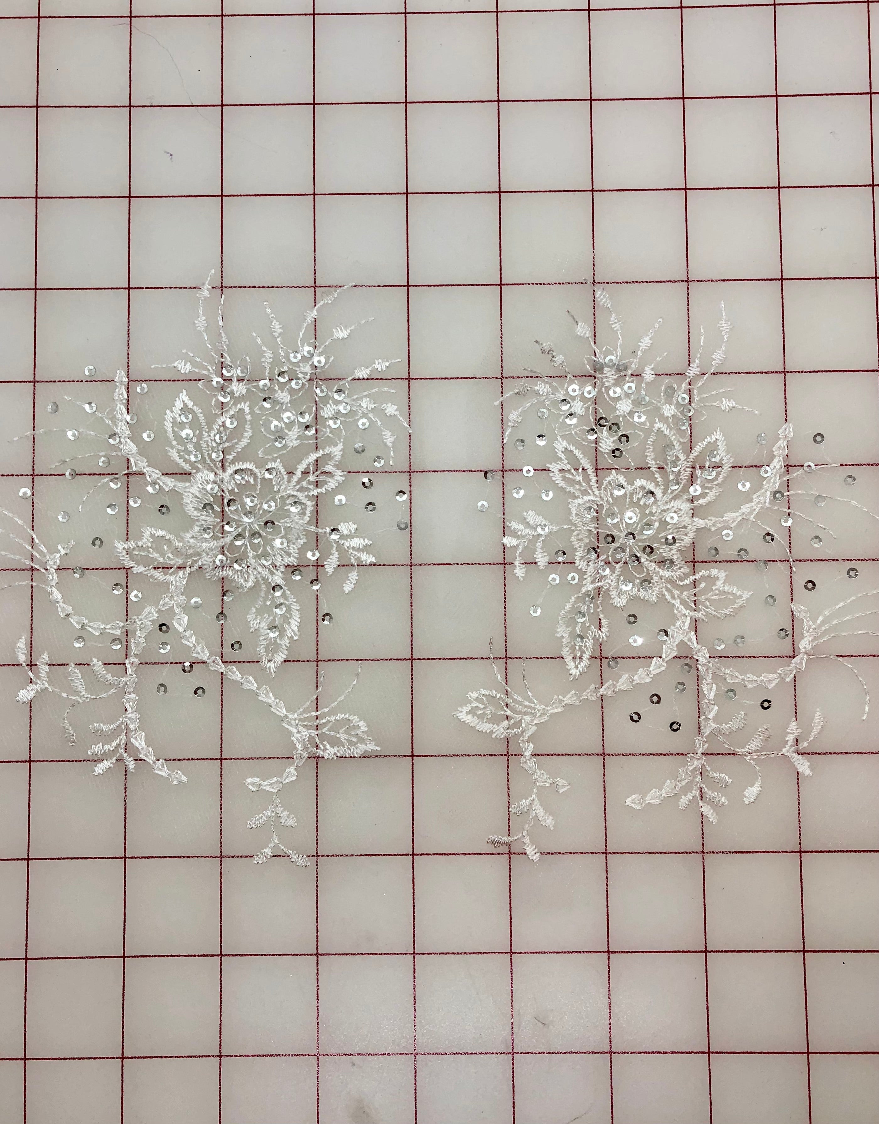 Elegant Silver Sequined Applique White Pairs - Perfect for Wedding Dresses, Evening Gowns & DIY Fashion Embellishments
