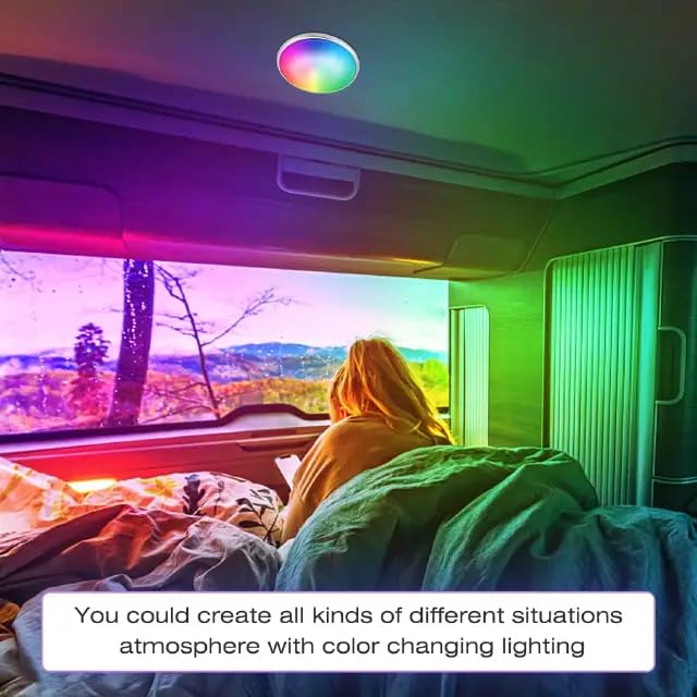 Asooll 2 Pack 12V RGB LED RV Ceiling Lights - Dimmable Dome Interior Lights with Wireless Sync for Travel Trailers, Campers, Vans & Boats | Perfect for Nighttime Ambiance and Interior Lighting
