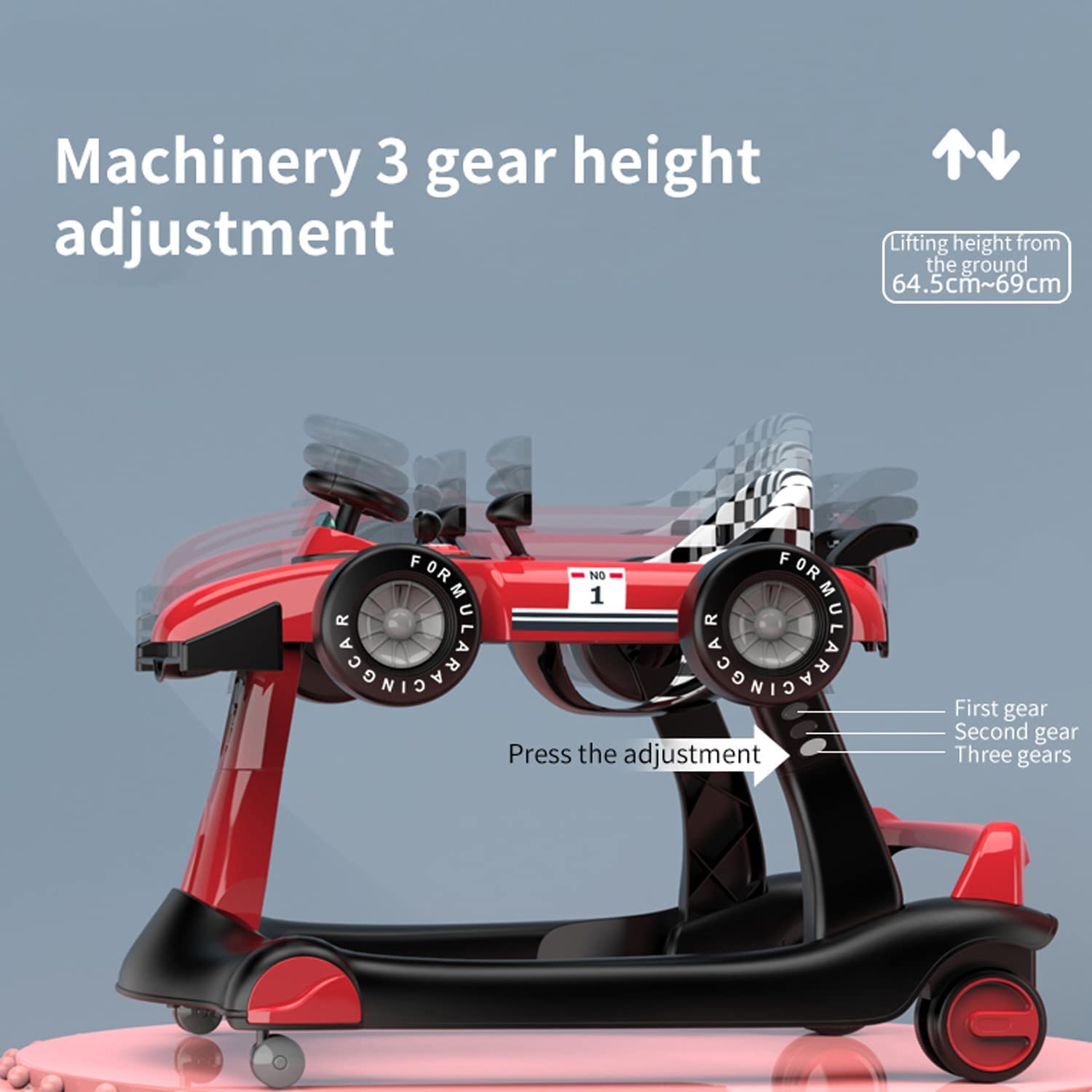 4-in-1 Foldable Baby Walker with Adjustable Height & Speed | Interactive Activity Walker with Music, Lights & Steering Wheel | Safe Push Walker Toy for Boys & Girls 6-18 Months (Red) | Perfect for Learning to Walk & Indoor Playtime
