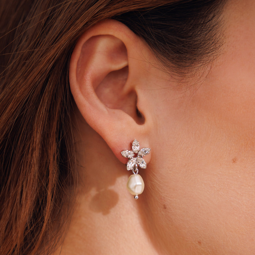 Emmy Elegant Pearl and Crystal Drop Earrings for Women - Perfect for Weddings, Parties & Special Occasions