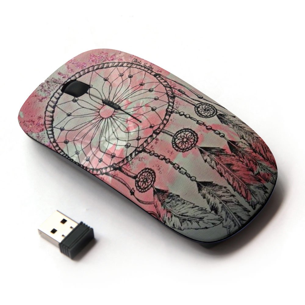2.4G Wireless Optical Mouse with Pink Feather Dreamcatcher Design - Perfect for Laptops, Desktops & Office Use