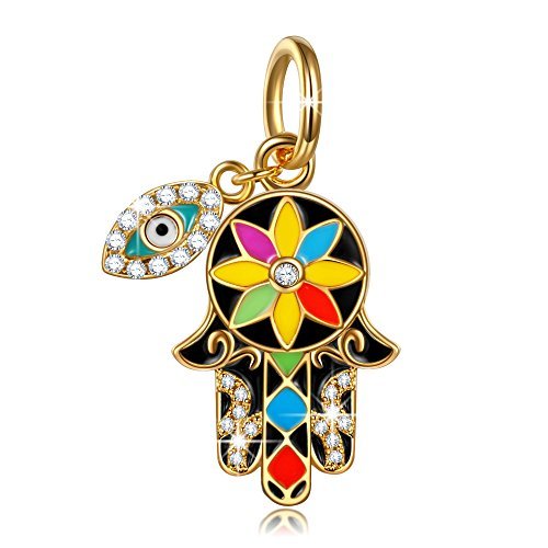 NINAQUEEN 925 Sterling Silver Hamsa Hand & All-Seeing Eye Dangle Charm Pendant - Protection Jewelry for Bracelet & Necklace - Perfect Gift with Jewelry Box - Ideal for Spiritual Protection, Travel & Everyday Wear