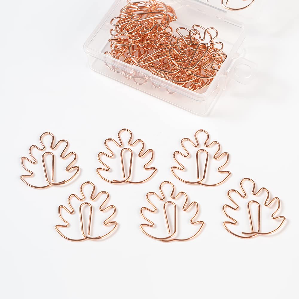 30 Pcs Rose Gold Monstera Leaf Paper Clips - Metal Bookmark Clips for Office, School, Home Supplies - Perfect for Gifts, Rewards & Organizing Documents, Books, Notebooks
