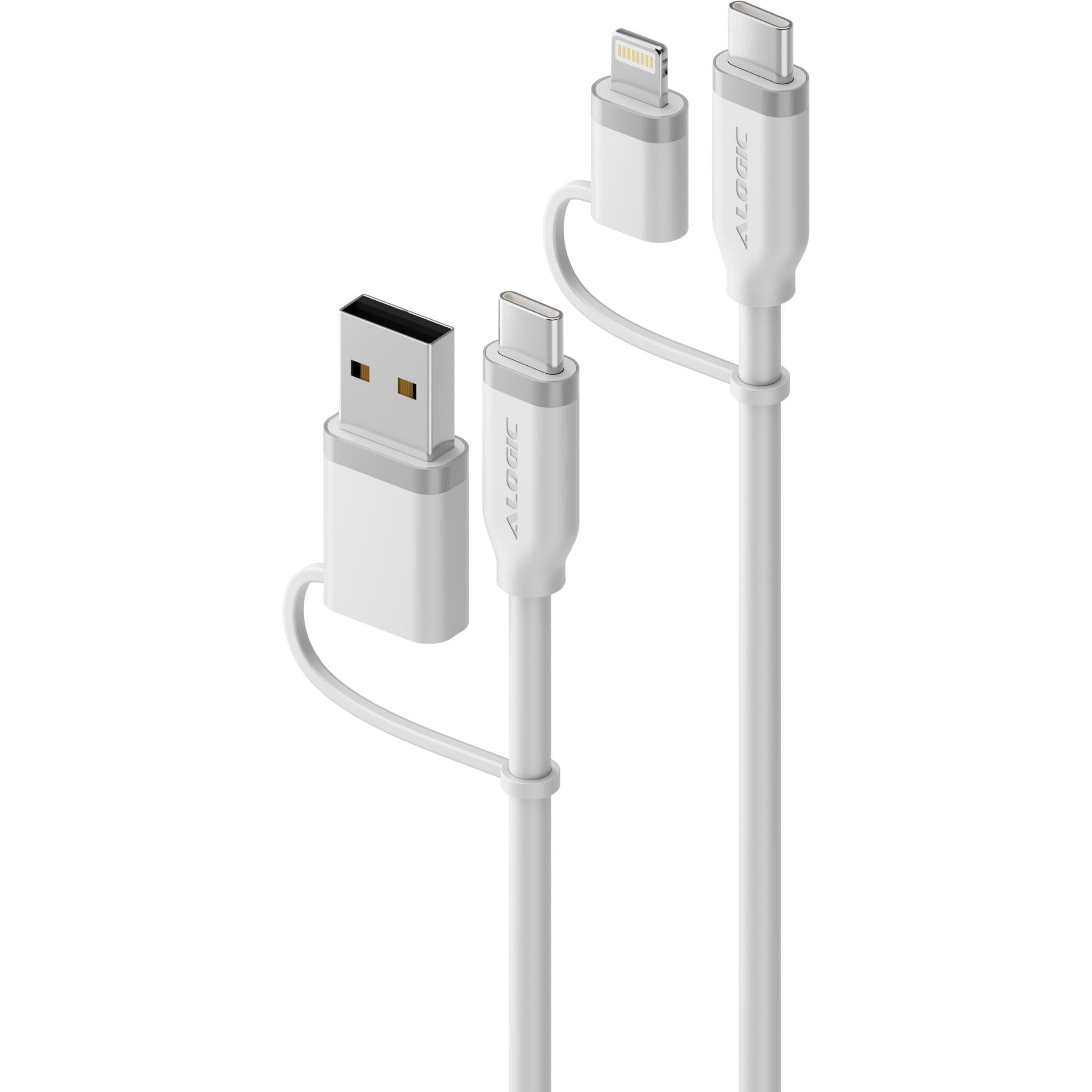 ALOGIC Elements Silicone Archer 4-in-1 100W Fast Charging USB 2.0 Cable (1.5m/5ft, White) - Perfect for iPhone, Android, iPad, MacBook Charging at Home, Office & Travel