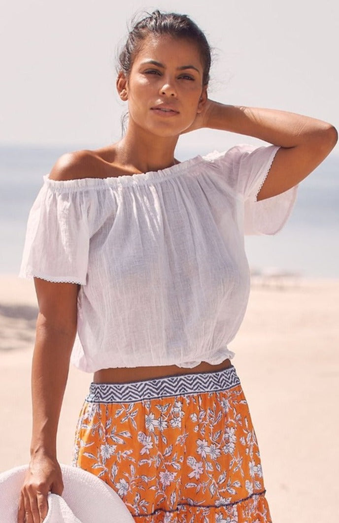 Ilana Frill Organic Cotton Gauze Top for Women - Breathable White Blouse for Summer, Beach & Casual Outings