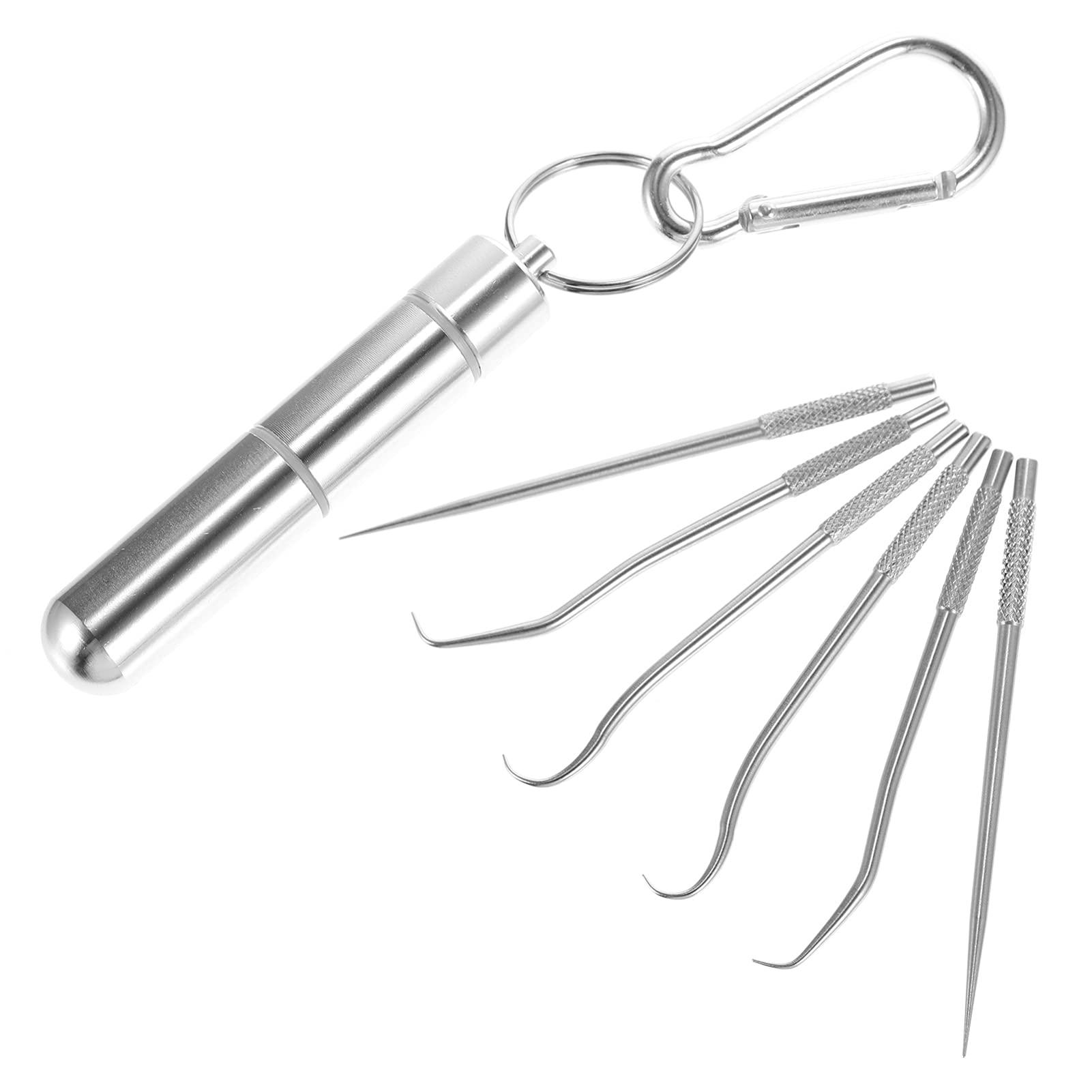 EXCEART Portable Teeth Cleaning Kit - Stainless Steel Reusable Toothpicks & Floss Set with Storage Tube, Keychain Oral Care for Adults (Silver) - Perfect for Travel, Office & Daily Dental Hygiene