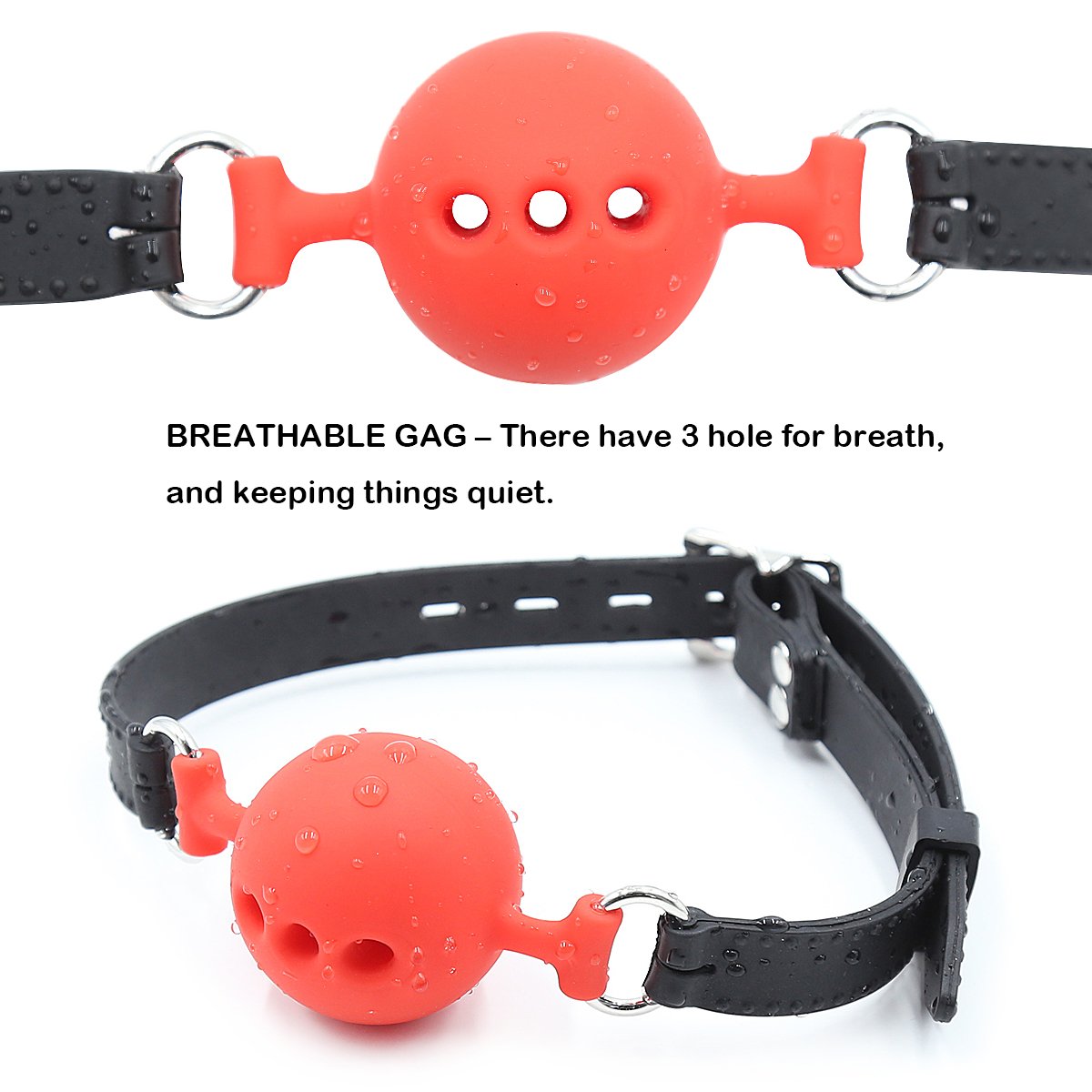 Premium Silicone Breathable Ball Gag for Adults - BDSM Bondage Restraints & Sensual Play (Red & Black, 1.9 Inch Ball) - Perfect for Roleplay, Spicing Up Relationships & Couples' Intimate Moments