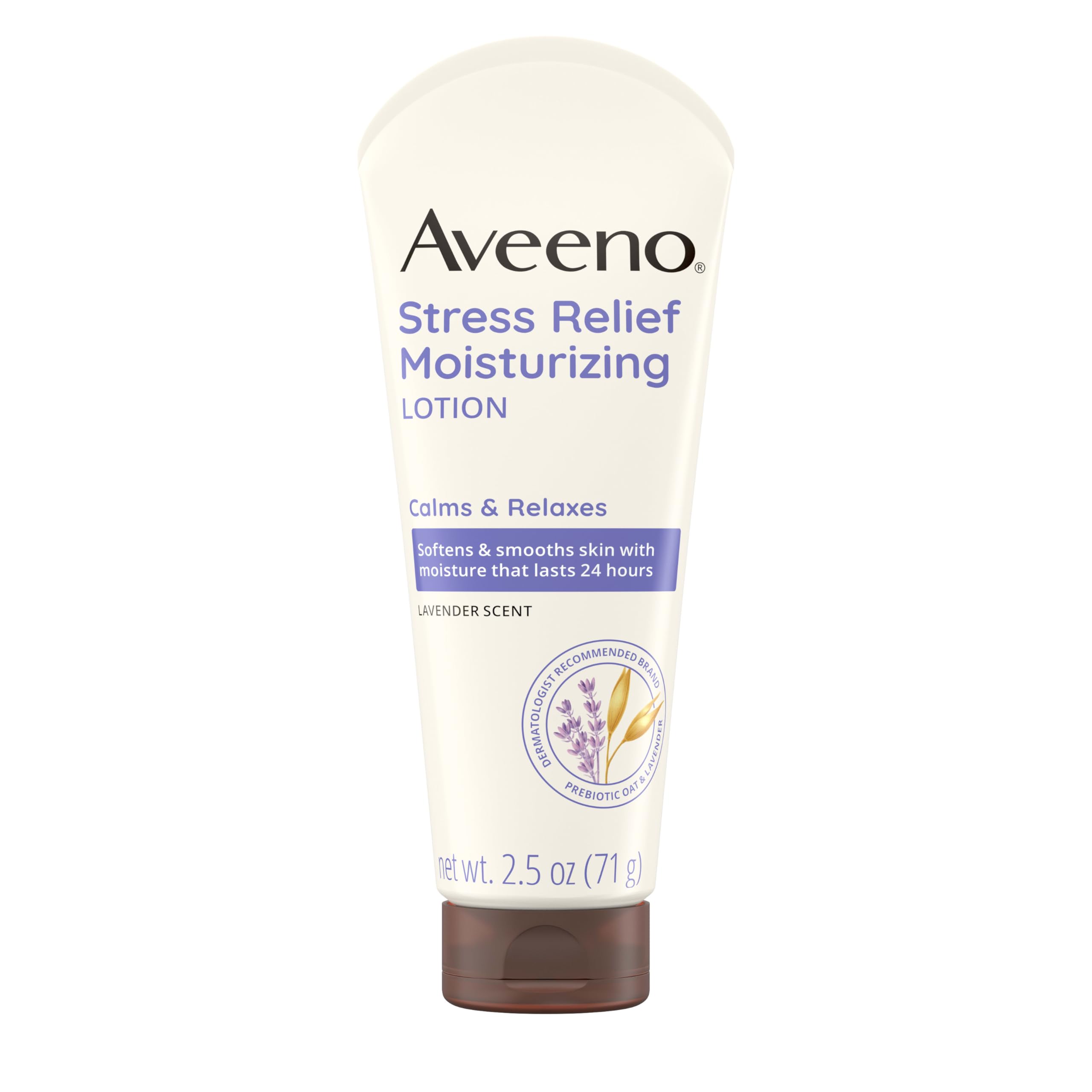 Aveeno Stress Relief Moisturizing Body Lotion with Lavender & Prebiotic Oat - Calming Dry Skin Care, Non-Greasy Formula, Travel Size 2.5 fl oz (12 Pack) - Perfect for Relaxation, Bedtime Routine & Airplane Travel