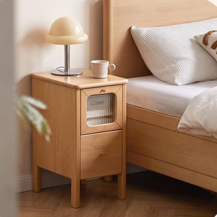 Solid Beech Wood Ultra Narrow Nightstand - Compact Bedside Table for Small Spaces, Perfect for Apartments, Dorms & Cozy Bedrooms