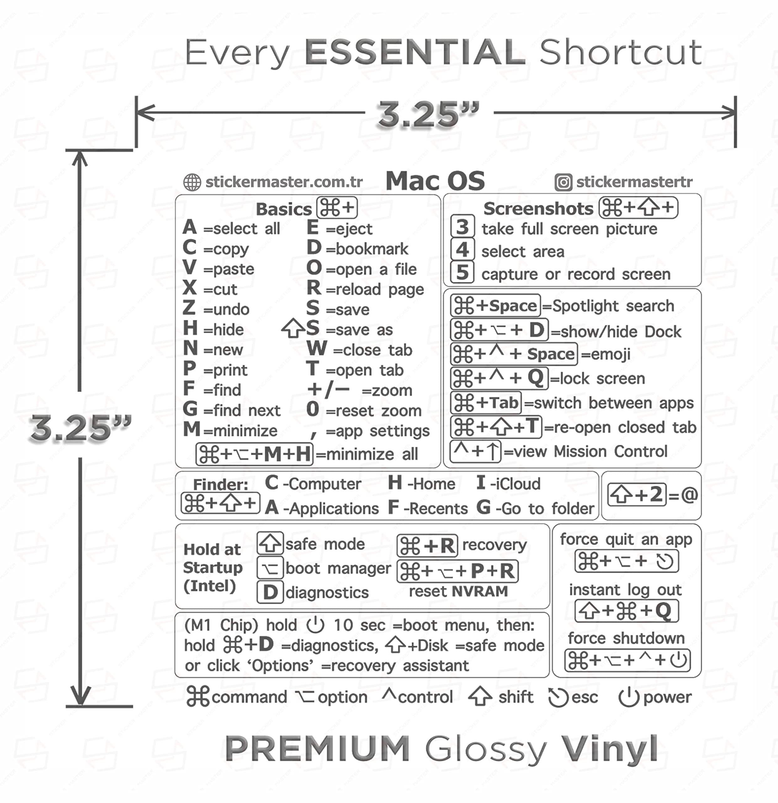 MacBook Keyboard Shortcuts Sticker - Clear Vinyl Cheat Sheet for MacBook Air/Pro 13/14/16 inch (M1 & Intel) | Temporary Adhesive Decal Accessory | Perfect for Work, Study & Coding
