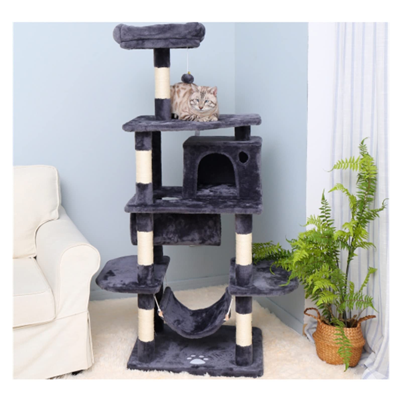 Premium Cat Tree Condo with Scratching Posts, Perch, Hammock & Tunnel - Multi-Level Kitten Activity Tower for Indoor Cats - Durable Dark Grey Pet Furniture for Play, Climb & Rest - Perfect for Small Spaces & Kitty Playrooms