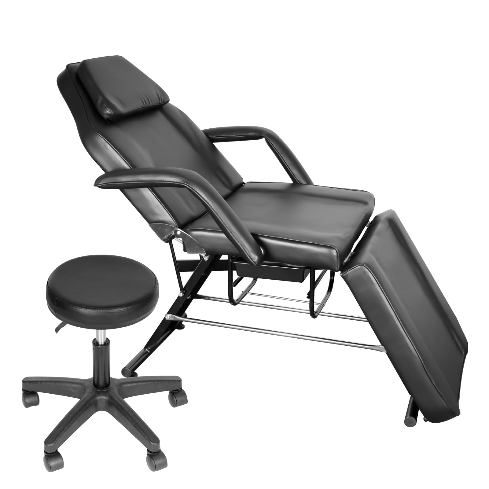 Vohala Adjustable Hydraulic Massage Bed & Tattoo Chair - Professional Folding Salon Spa Bed with Stool for Facial, Beauty Treatments & Tattoo Sessions - Perfect for Massage Therapists, Estheticians & Tattoo Artists (Black, 2-Pack)