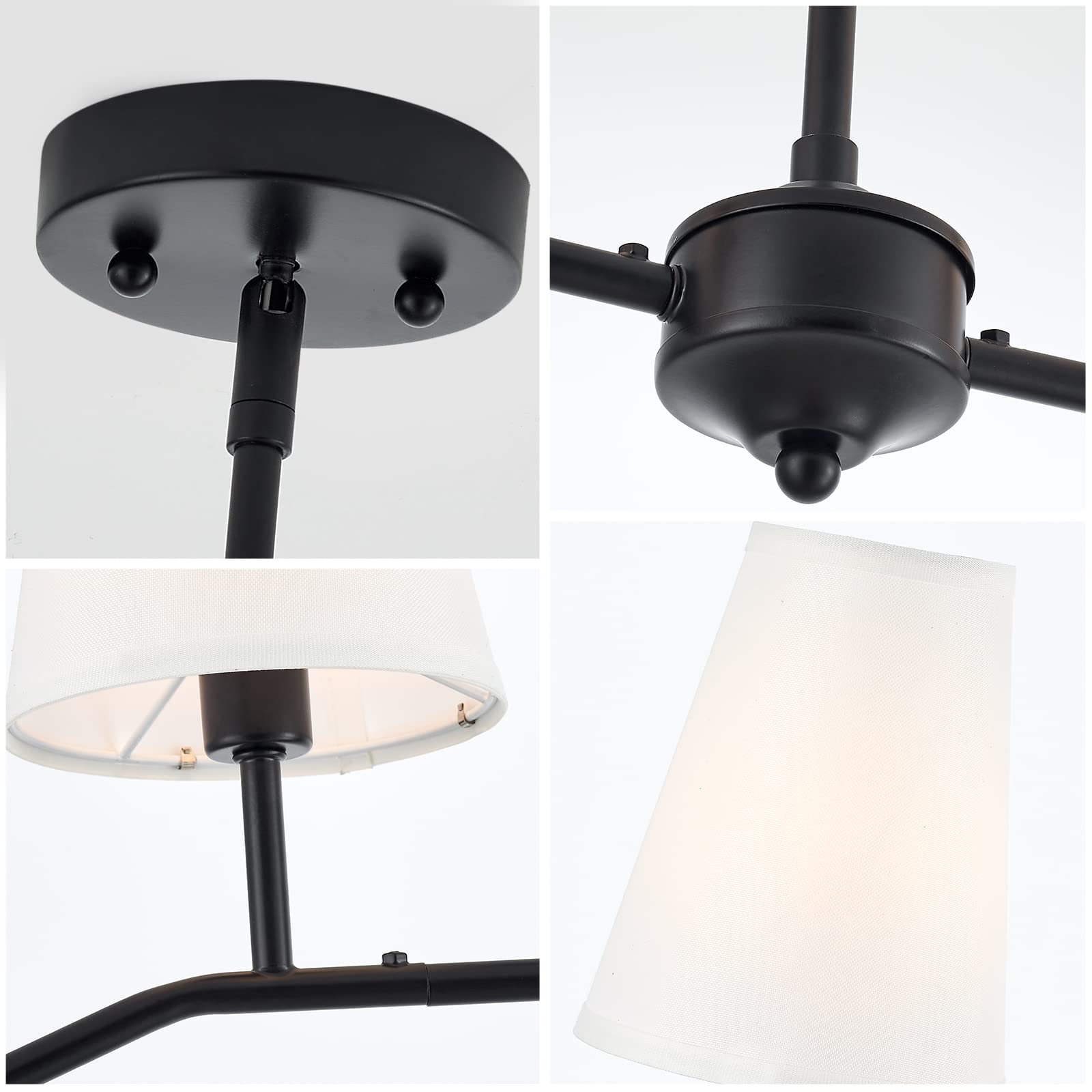 VILUXY Classic Linear Chandelier - 4-Light Modern Pendant Lighting for Kitchen Island, Dining Room & Living Room | Off-White Fabric Shade | Indoor Restaurant Lighting | Perfect for Contemporary Homes & Commercial Spaces
