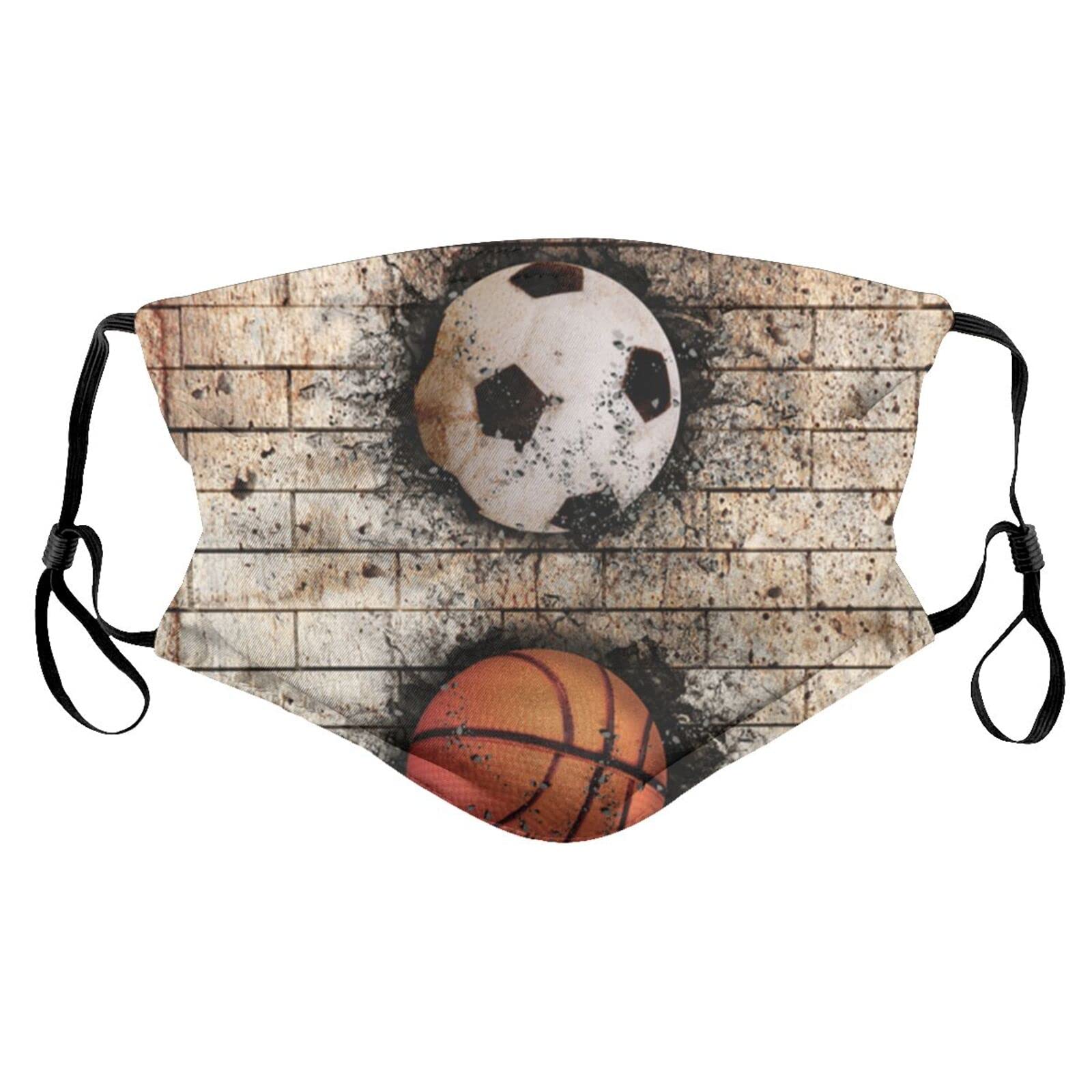 3D Basketball Soccer Washable Face Mask with 2 Replaceable Filters - Breathable Reusable Face Cover for Sports, Outdoor Activities & Daily Protection