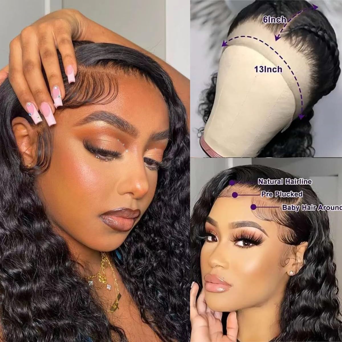 28 Inch Deep Wave Lace Front Wigs Human Hair 200% Density 13x6 HD Lace Frontal Wigs - Pre Plucked Deep Curly Glueless Wigs with Baby Hair for Women (Natural Black) | Perfect for Daily Wear, Cosplay, and Special Occasions