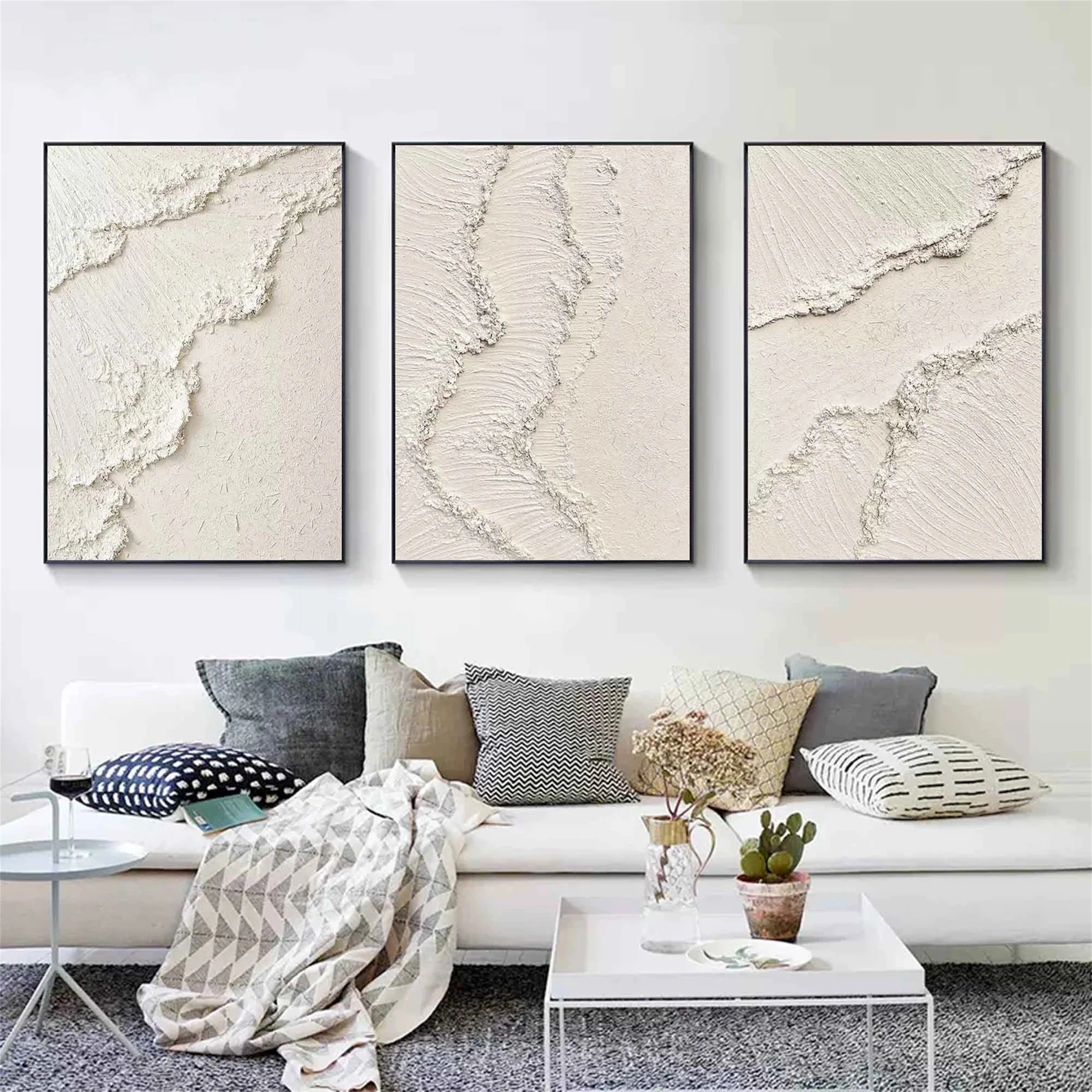 Abstract Beige & Brown Wall Art Set of 3 - Modern Canvas Paintings for Living Room, Bedroom & Office Decor #BB097