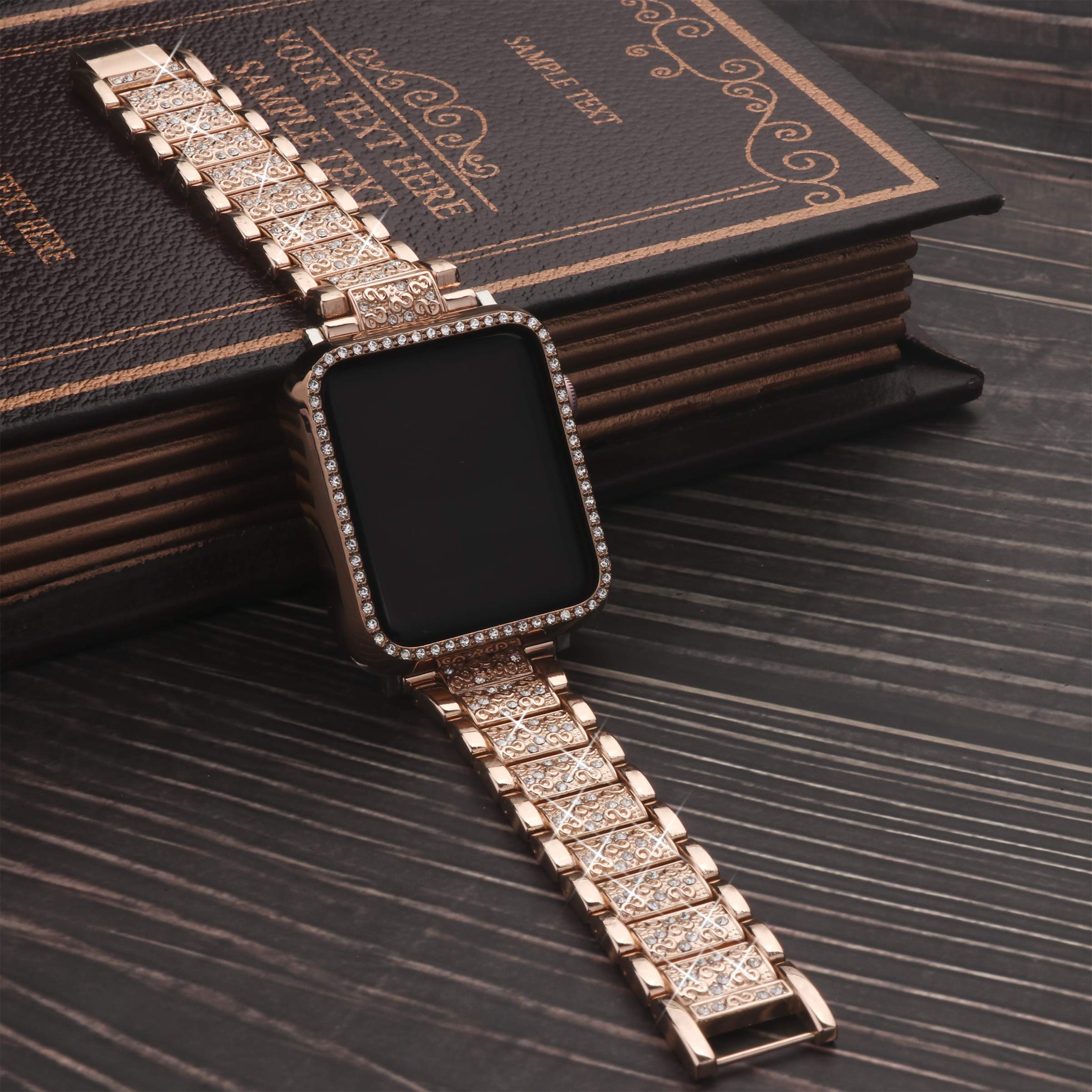 Mesime Compatible Apple Watch Band with Screen Protector Case - Jewelry Replacement Strap for 38mm/40mm/41mm/42mm/44mm/45mm/46mm iWatch Series 10/9/8/7/6/5/4/3/2/1/SE - 2 Pack Protective Cover for Women - Perfect for Workouts, Office & Everyday Fashion Accessory