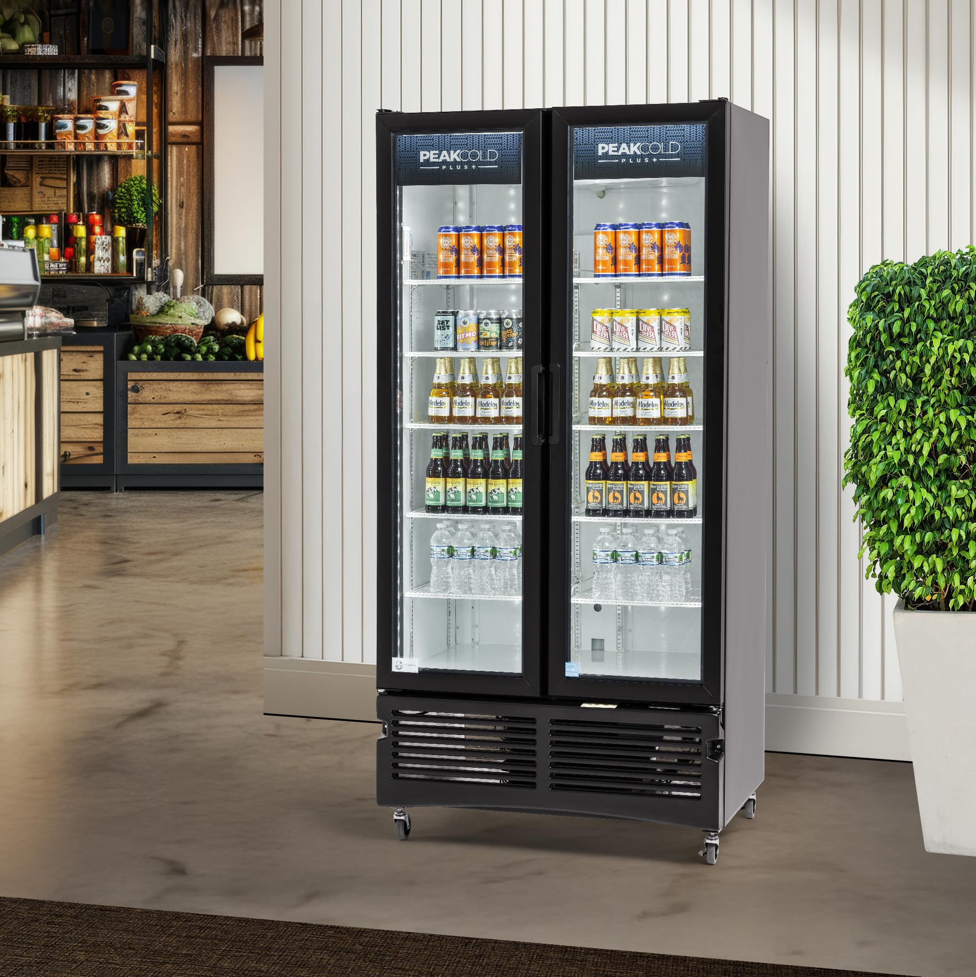 PLUS Upright Commercial 2 Door Display Cooler & Refrigerator, 25.7 Cubic Ft - Perfect for Supermarkets, Convenience Stores, and Restaurants