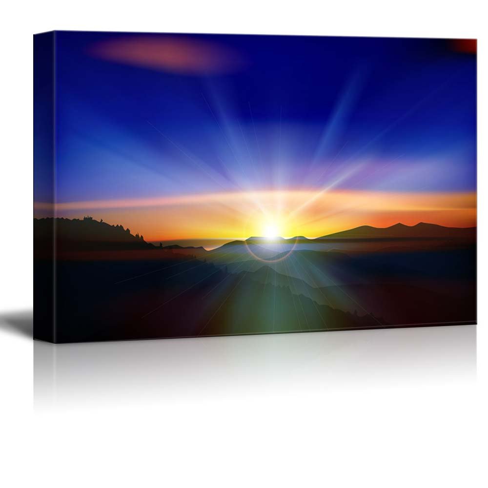 Abstract Nature Canvas Print - Mountain Sunrise Wall Art for Modern Home Decor | 32x48 Inch Ready to Hang Wrapped Canvas | Perfect for Living Room, Bedroom & Office Decoration